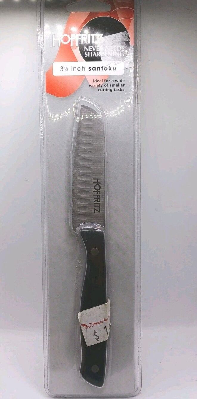 NEW VERY SHARP HOFFRITZ 3.5” Blade Stainless Steel Santoku Knife w/ Black Handle